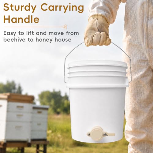 3 Pack 5 Gallon Honey Buckets with Honey Gates and Lids, 15 Gallon Total, Food Grade BPA-Free HDPE Beekeeping Bucket Set for Honey Harvesting, Extraction, Filtering, Bottling & Storage