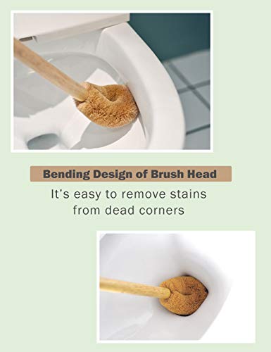Updated Modern Version Toilet Bowl Brush, Natural Coconut Fiber Brush Head and Beechwood Handle for Bathroom Toilet - Sturdy, Deep Cleaning, Eco-Friendly, Toilet Cleaning Brush with Hanging Hook