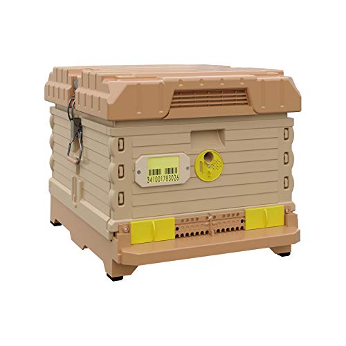 Apimaye Ergo Insulated 10 Frame Bee Hive Set [NO Frames Included] (Single Hive, Tan Body Yellow Entrance) - color: Tan Body Yellow Entrance