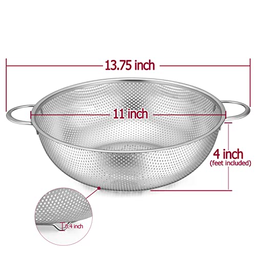 TeamFar Stainless Steel Colander, 5QT Micro-Perforated Metal Colander Food Strainer with Handles, for Draining Washing Rinsing Steaming, Non Toxic & Dishwasher Safe, Solid Construction & 3 Stable Feet - size: 5 qt