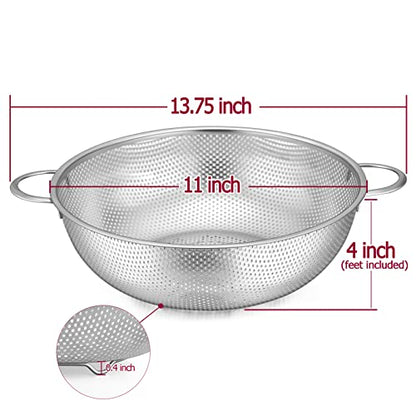 TeamFar Stainless Steel Colander, 5QT Micro-Perforated Metal Colander Food Strainer with Handles, for Draining Washing Rinsing Steaming, Non Toxic & Dishwasher Safe, Solid Construction & 3 Stable Feet - size: 5 qt