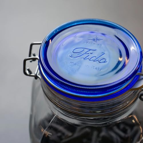Bormioli Rocco Fido Square Jar with Blue Lid, 17-1/2-Ounce - color: Clear, size: 17.50 fl oz