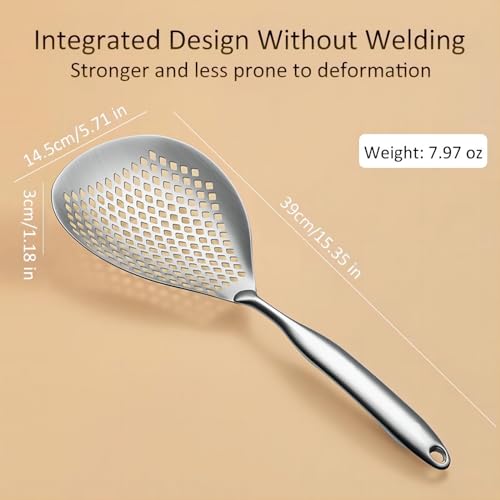 GREATLINK Large Stainless Steel Strainer with Comfort Handle and Hanging Holes,Food Grade Filter Spoon Solid Stainless Steel Strainer Skimmer Ladle for Kitchen Cooking Frying Pasta Strainer Spoon