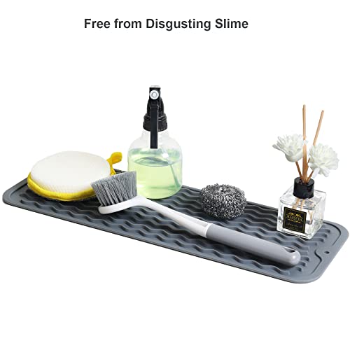 ZLR 2 Pcs Small Dish Drying Mat (6" x 17" / 153 x 433mm) - Narrow Silicone Drainer for Kitchen Counter, Apartment & RV - Compact Sponge Holder & Sink Caddy Tray, Non-Slip Food-Grade (Dark Gray) - color: Dark Gray, size: 17" x 6"