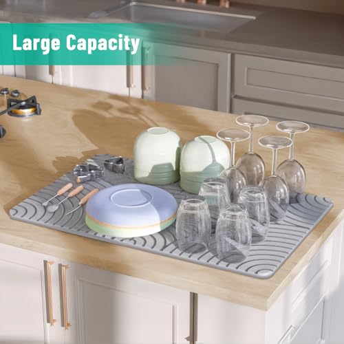 NiHome Large Stone Drying Mat for Kitchen Counter, 24"x16" Quick Dry Diatomaceous Earth Kitchen Mats - Fast Absorbent Non-Slip Dirt-Resistant Stone Dish Drying Mat for Dishes Bottles Cups Bathroom