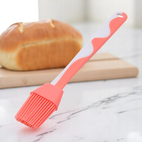 Generic 1Pcs Pastry Brush Asymmetrical Wave Brush with Flat Handle Dishwasher Safe Silicone PP Pink White 22.5x3.5cm
