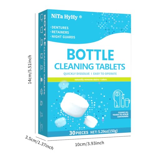 Bottle Brush and Bottle Cleaning Tablets, Also can Clean dentures,60 pc | Non-slip handle,Reusable;Thermos Cleaning Tablets,Stainless Steel Cleaner,Coffee Pot,Glass,Tumbler