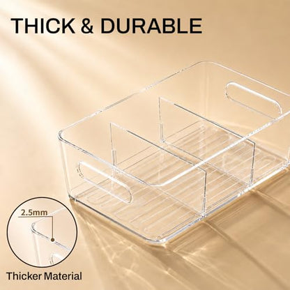 Mpotmiy 4 Pack Clear Pantry Organizers and Storage Bins with Divider, Transparent Plastic Basket, Refrigerator and Fridge Bins - style: 4pack