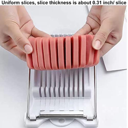 FENGCHEN Spam Slicer, Easy Luncheon Meat Cutter with Stainless Wires, Multi-purpose Soft Food Cutter for Luncheon Meat, Fruit of Kitchen Home Use, Durable and Rust Resistant Food Prep Accessory,White - color: White