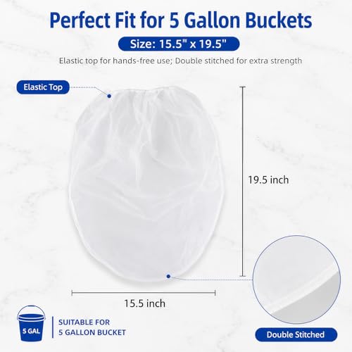 Sukh 10PCS Paint Strainer Bag - 5 Gallon Paint Filter Strainer Bucket with Elastic Drawstring Top Opening Nylon Mesh Filter White Fine Mesh Bag for Gardening