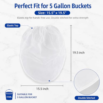 Sukh 10PCS Paint Strainer Bag - 5 Gallon Paint Filter Strainer Bucket with Elastic Drawstring Top Opening Nylon Mesh Filter White Fine Mesh Bag for Gardening