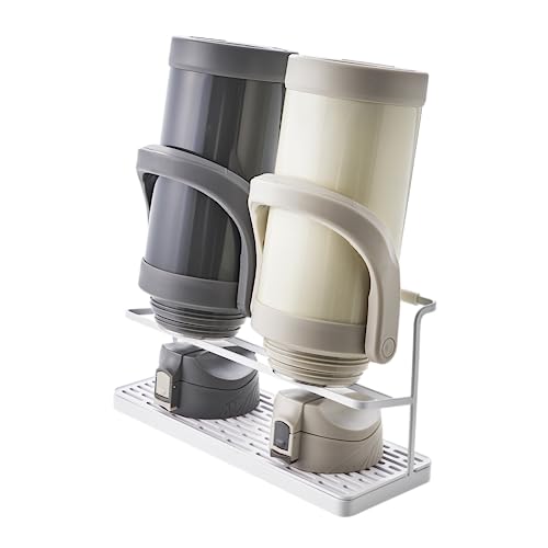 YAMAZAKI Home Tower Countertop Two Tier Bottle Drying Rack, Wide Jug Storage Stand with Drainage Tray for Kitchen Counter for Glass Metal Or Plastic Bottles - Steel - color: White