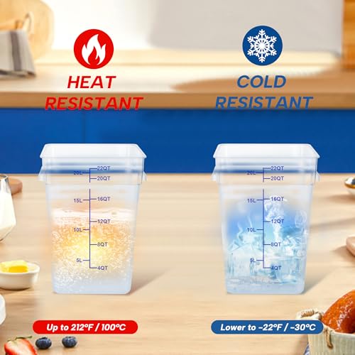 4 Pack 22 Quart Food Storage Containers with Lids, Polycarbonate Square Commercial Food Containers, NSF, Clear, New Version - color: 22Qt-New Version