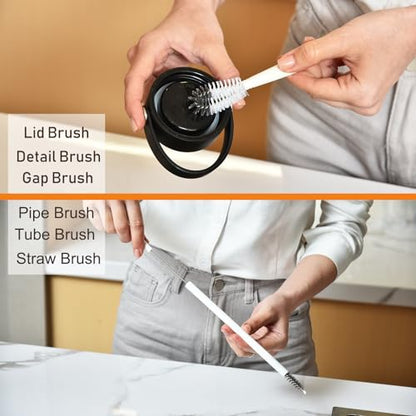 ALINK 8 Pack Bottle Brush Cleaning Set with Stand, Long Handle Bottle Cleaner with Holder for Narrow Neck Beer Wine Brewing Bottles, Stanley, Baby Bottles, Tumblers, Drinking Glasses, Straws - color: White