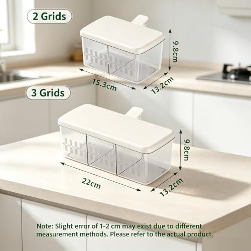 Clear Seasoning Box,Clear Divided Spice Seasoning Box with Flip Lid, Food-Grade,Transparent Design,Seasoning Storage Container Condiment Jars Spice Box Set (2 PCS - 2 Compartments) - color: 2 PCS - 2 Compartments