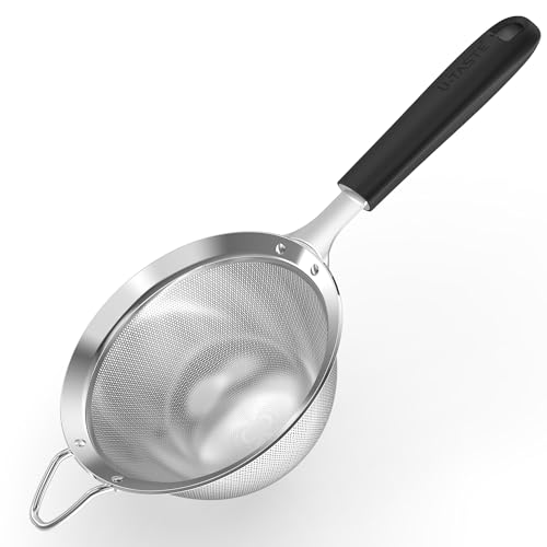 U-Taste Medium Fine Mesh Strainer: 18/8 Stainless Steel 4.73in 30 Mesh Kitchen Food Sieve with Sturdy Riveted Silicone Handle, Heavy Duty Deep Handheld Metal Colander for Rice, Quinoa, Flour (Black) - color: (2) Black, size: M-4.73in