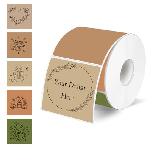 Square Thermal Labels Stickers 2" x 2", Self-Adhesive Waterproof Square Direct Thermal Labels Stickers, Perforation Line Design- 300 Sheets/Maillard Color - color: Maillard, size: Square 2'' X 2''