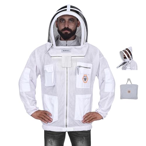 Beekeeping Jacket with Veil 3-Layer Ultra Ventilated Veil Fencing YKK Zippers Full Protection Suit Carrying Bag (BP-301-White)-XS - color: White Fencing Veil, size: XS