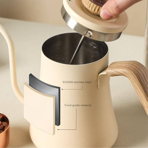 Pssopp Gooseneck Electric Kettle, 304 Stainless Steel Pour Over Coffee Kettle, 600ml Matte Black Water Boiler with Integrated Thermometer for Coffee Tea Camping Home Use