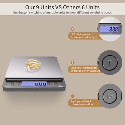 SKEAP Digital Jewelry Scale – 500g x 0.01g Precision Gold Scale for Jewelers & Collectors, Digital Coin Scale with Backlit LCD, Tare Function– Ideal for Gemstones, Bullion & Coins.