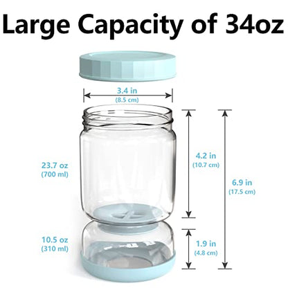 WhiteRhino Glass Pickle Jar with Strainer Flip,34oz Pickle Container,Hourglass Pickle Juice Separator Jar for Gherkins Olives, Leakproof Dishwasher Safe - color: 34oz Light Bule Pickle jar