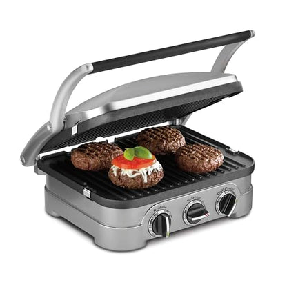 Cuisinart Griddler Indoor Grill, Panini Press, Sandwich Maker & More, 5-in-1 Grilling, Dishwasher-Safe Nonstick Cooking Plates, GR-4NNAS, Stainless Steel - style: New Version - Griddler