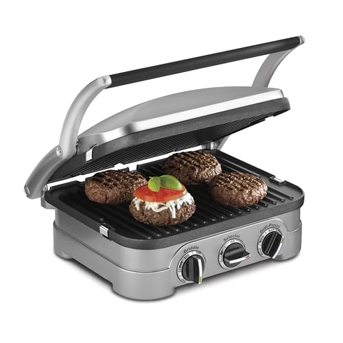 Cuisinart Griddler Indoor Grill, Panini Press, Sandwich Maker & More, 5-in-1 Grilling, Dishwasher-Safe Nonstick Cooking Plates, GR-4NNAS, Stainless Steel - style: New Version - Griddler