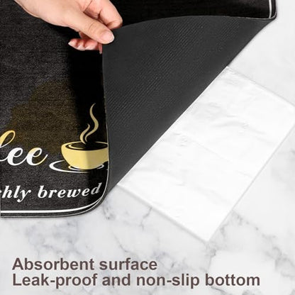 CooRug Absorbent Coffee Mat, Fashion Dish Drying Mat for Kitchen Counter Coffee Bar Accessories Espresso Machine Dish Rack 16" x 24" Black - size: 16" x 24"