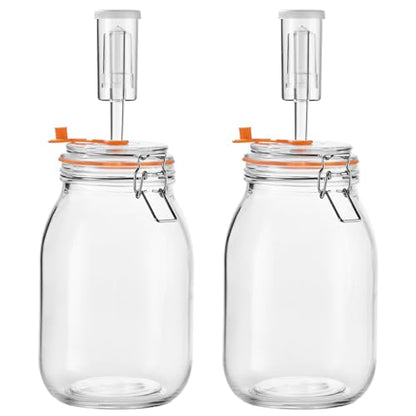 JILLMO Fermentation Jar, 1.8 Liters Glass Fermenting Kit for Making Sauerkraut, Kimchi, Pickles and More, Pack of 2