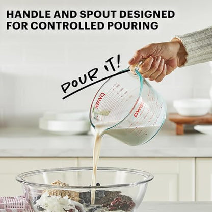 Pyrex Essentials (2-Pack) Glass Measuring Cups Set, (1 & 2 Cup) Measuring Cups For Prepping, Baking and Cooking, Preheated Oven, Dishwasher, Freezer, and Microwave Safe