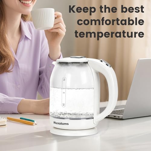 Household Electric Kettle, All 304 Stainless steel and No Plastic Contact, Automatic Shut-off,Borosilicate glass Visual Boiling, 2.0L Water Boiler & Tea Kettle Perfect For Tea & Coffee (pure white)
