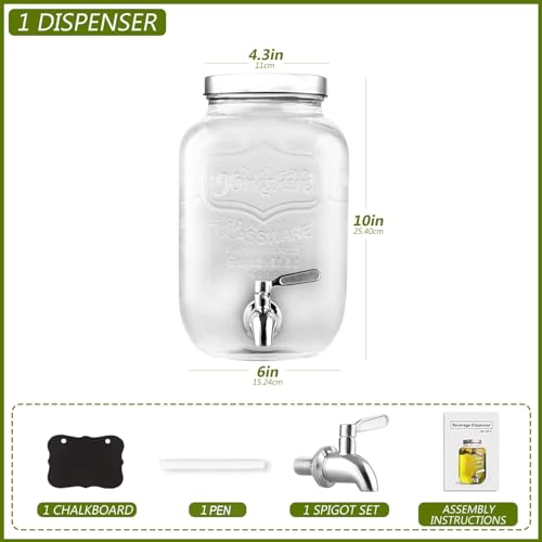 1 Gallon Drink Dispenser with Spigot 18/8 Stainless Steel – Airtight & Leakproof Glass Sun Tea Jar with Anti-Rust Lids, Beverage Dispenser for Parties - Laundry Detergent Holder (Pack of 2) - size: Single (Pack of 2)
