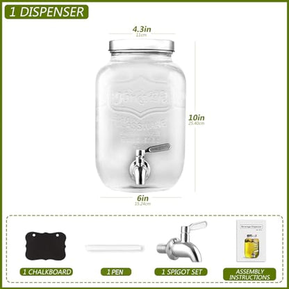1 Gallon Drink Dispenser with Spigot 18/8 Stainless Steel – Airtight & Leakproof Glass Sun Tea Jar with Anti-Rust Lids, Beverage Dispenser for Parties - Laundry Detergent Holder (Pack of 2) - size: Single (Pack of 2)