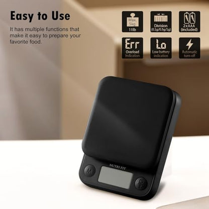 Food Scale Kitchen Scale Weight Grams and Ounces Small Digital Scale for Weight Loss Baking Cooking Coffee of NUTRI FIT, Max 11lb 0.5g Increment, LCD Smart Tare, Easy to Use for Travel, AAA Battery - color: Classic Black