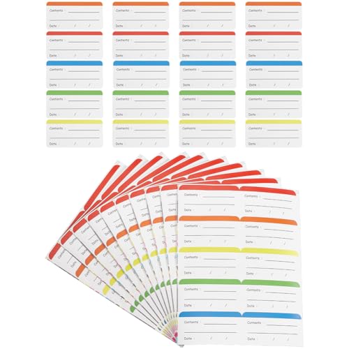 100Pcs Removable Food Storage Labels Paper Self Adhesive Stickers Colorful Refrigerator Freezer Labels 2.36x1.18 Inch Waterproof Rectangle Decals with Contents Date Easy Clean