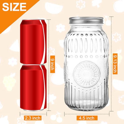 HINGWAH Wide Mouth Mason Jars 64 oz, 3 Pack Large Half Gallon Mason Jars with Airtight Lids and Bands, Clear Glass Canning Jars for Preserving, Pickling, Fermenting, Meal Prep & DIY Crafts (Sunflower) - size: 64oz- 3pack