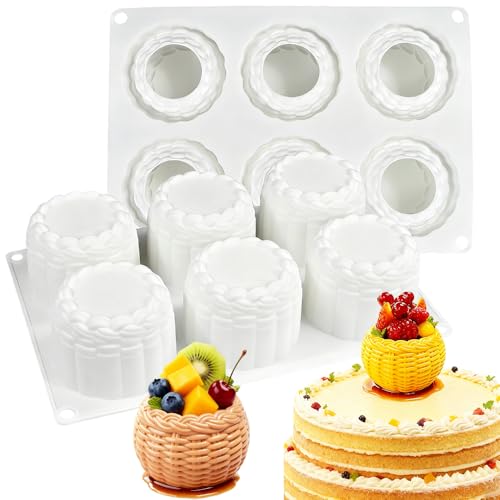 6-Hole 3D Flower Basket Mousse Cake Mold Food Grade Silicone Molds Cute Silicone Molds for Baking Cake Dessert Braided Basket Jello Cookie Chocolate Candy Food Mold Candle Plaster Mould for Crafts
