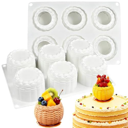 6-Hole 3D Flower Basket Mousse Cake Mold Food Grade Silicone Molds Cute Silicone Molds for Baking Cake Dessert Braided Basket Jello Cookie Chocolate Candy Food Mold Candle Plaster Mould for Crafts