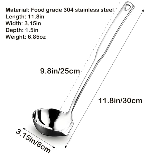 Soup Ladle 304 Stainless Steel Heavy Duty Ladle with Pour Spout for Soups, Stews, Cooking, and Broths,11.8 inch
