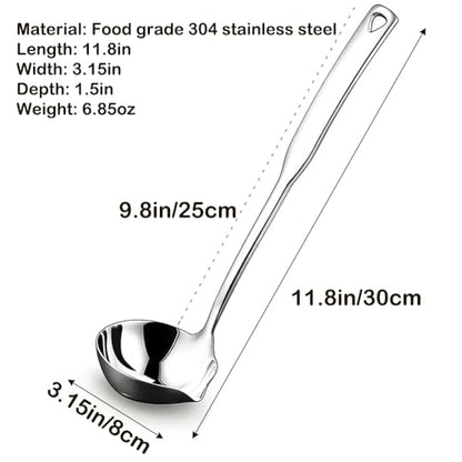 Soup Ladle 304 Stainless Steel Heavy Duty Ladle with Pour Spout for Soups, Stews, Cooking, and Broths,11.8 inch