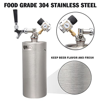 Mini Stainless Steel Beer Keg,Portable Home Dispenser System to Keep Fresh for Home Kitchen Brewing Beer,Keeps Carbonation for Craft Beer Draft and Homebrew,3.6 liters