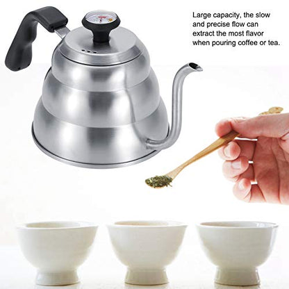 Stainless Steel Coffee Kettle with Gooseneck Spout Built in Thermometer Accuracy Pouring for Perfect Brew(1L-Silver) - size: 1L
