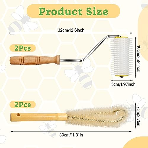 2 Pcs Honey Extractor Uncapping Needle Roller, Beekeeping Honey Extractor Equipment with 2 Pcs Cleaning Brush, Idea for Beekeeper Honeycomb Beekeeping Tool