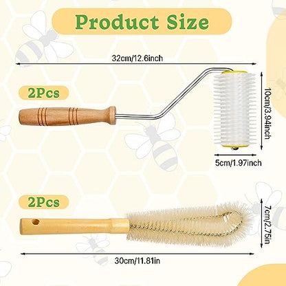 2 Pcs Honey Extractor Uncapping Needle Roller, Beekeeping Honey Extractor Equipment with 2 Pcs Cleaning Brush, Idea for Beekeeper Honeycomb Beekeeping Tool