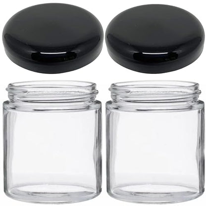 Jarming Collections Mason Jars - 16 oz Glass Extra Wide Mouth Pint Storage Jars with BPA Free Plastic Lids - Made in USA - color: 2 Black Dome Plastic Lids-16 OZ