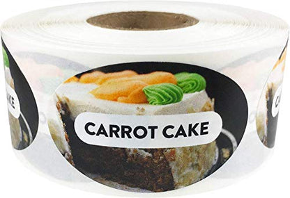 Carrot Cake Grocery Store Food Labels 1.25 x 2 Inch Oval Shape 500 Total Adhesive Stickers - color: Carrot Cake