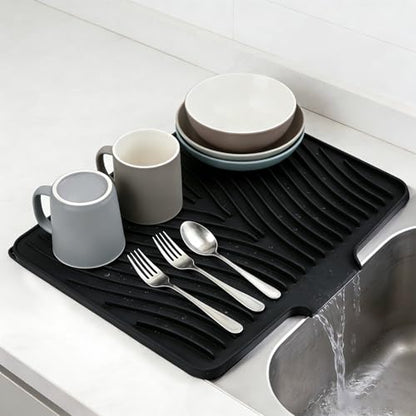 Silicone Dish Drying Mat 16x13,Food-Grade Silicone,Easy Clean Pad for Countertop Protection,Heat Resistant,Easy Clean,Non-Slip Drain Pad with Built-in Drain,Multi-Functional Use,Black - color: Black, size: 16" x 13"