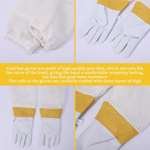 3-Layer Bee Suit, with Gloves & 2 Veils | Professional Sting Proof Ultra Breathable Beekeeper Suit, Unisex, Goatskin Beekeeping Gloves for Wasp, Apiary & Backyard - size: XL-5'11"– 6'3"