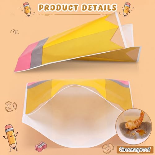 Epakh 200 Pack Paper Sandwich Bags Pencil Design 8 × 8 Inch Happy Food Storage Recyclable Grease Resistant Disposable Snack Bags for Family Home Use - style: Pencil
