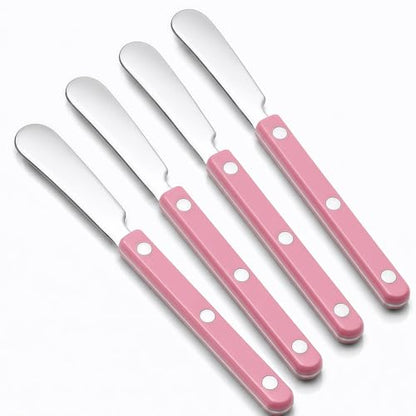 4PCS Stainless Steel Butter Knives Set: 6.3 Inch Cheese Spreader 304 Stainless Steel with Ergonomic Handle for Cheese, Butter & Jam (pink) - color: pink